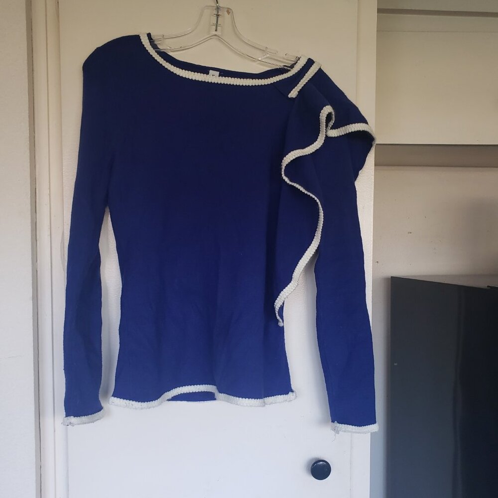 Vintage Blue sweater with white trim Size M
